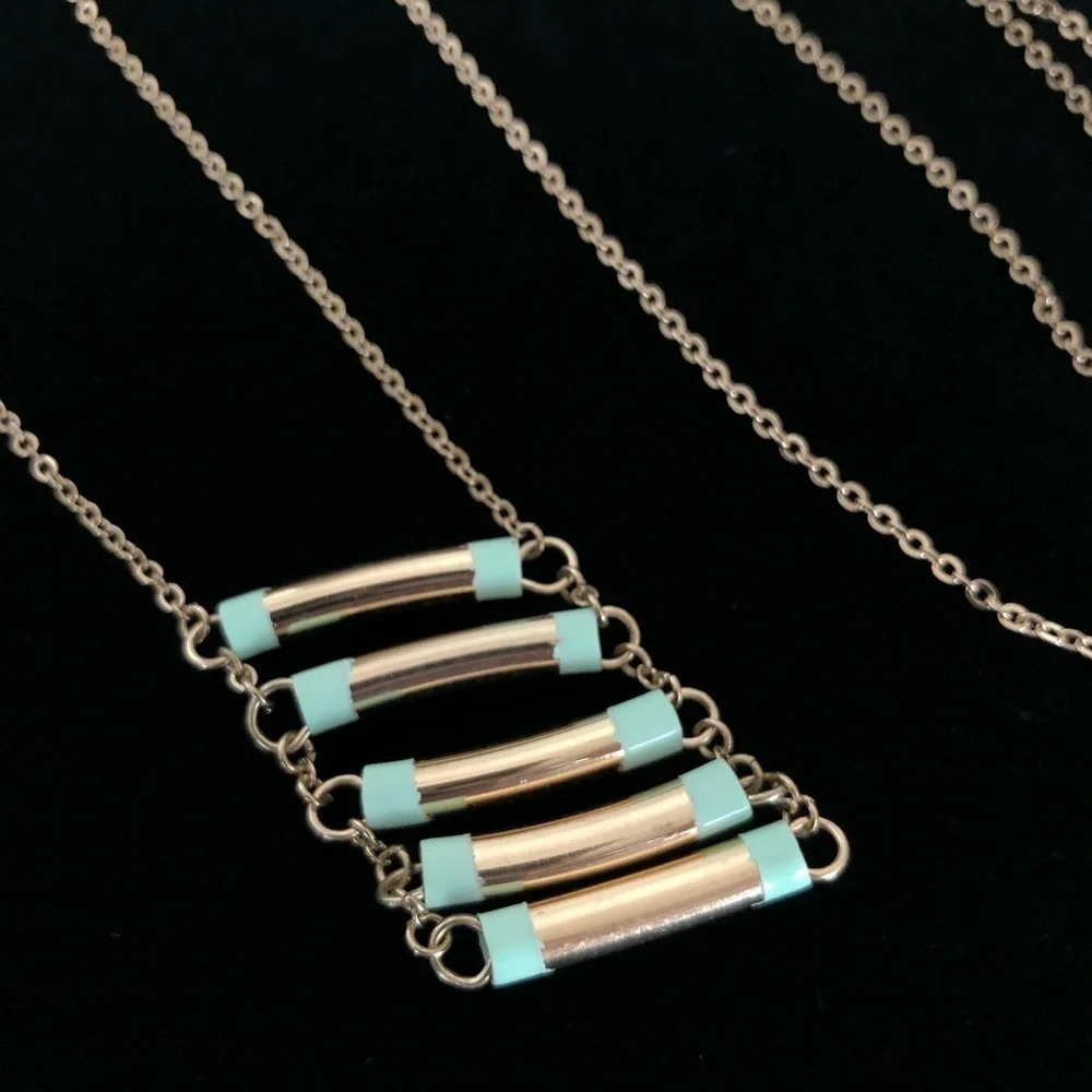 Loft Gold Tone Mint Green Long Tube Necklace 32”